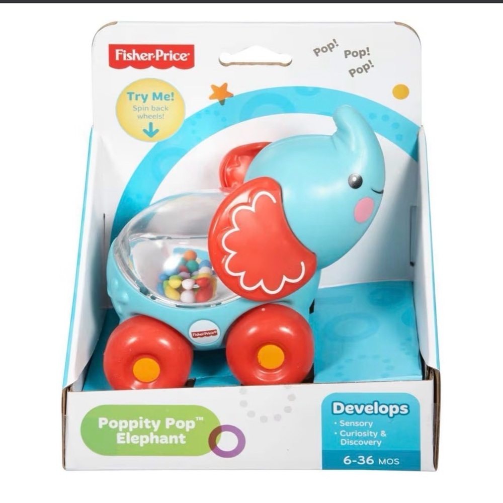 HTF RARE Fisher-Price Poppity Pop Elephant - Blue and Red